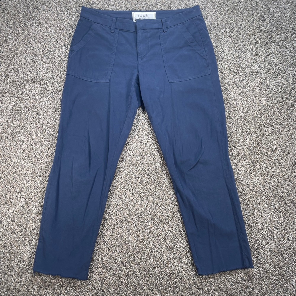 Frank & Eileen Blackrock Women's Size 6 Navy Blue Utility Raw Hem Stretch Pants
